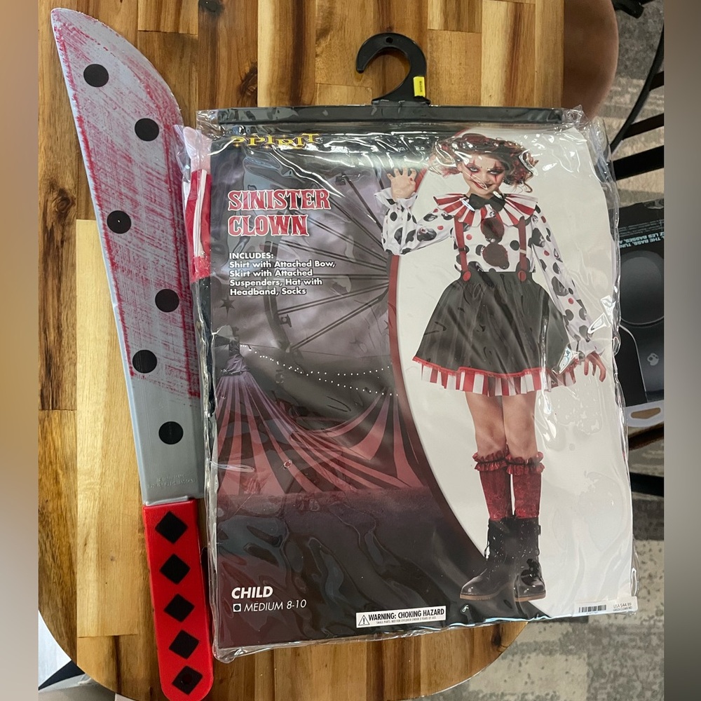 Sinister Clown Costume with Red and Black Machete